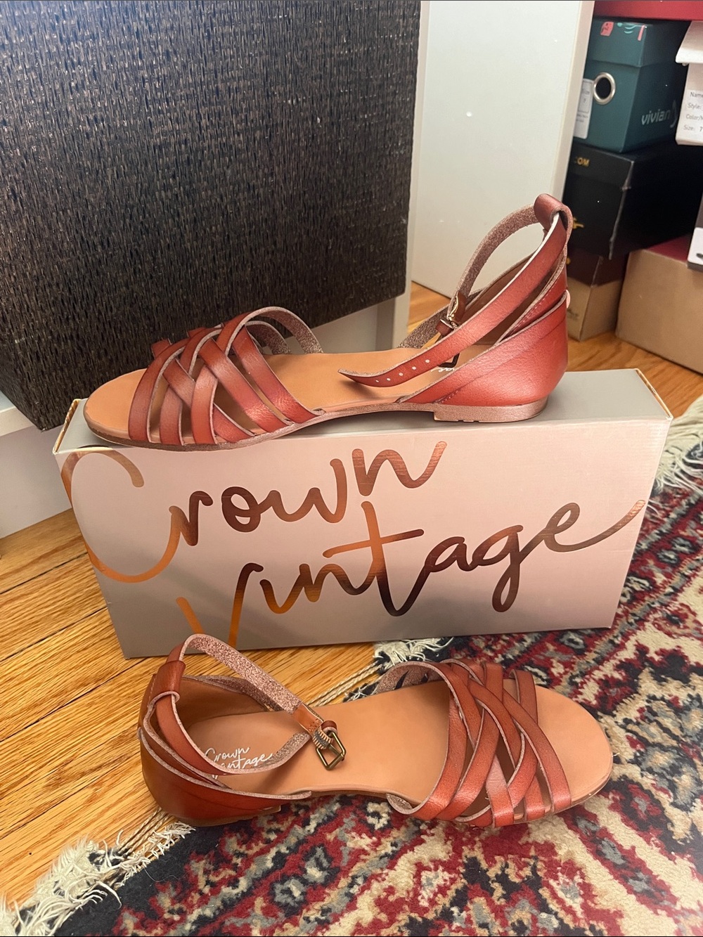 Crown Vintage Women's Strappy Sandals in Cognac Brown